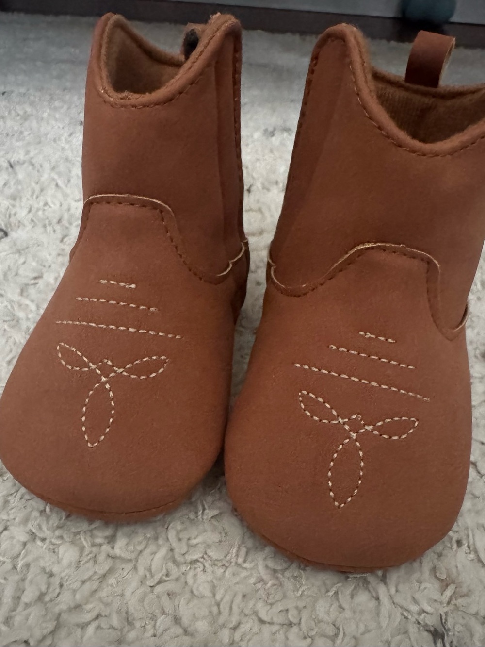 Carter's Tan Brown Baby Booties with Stitch Detail